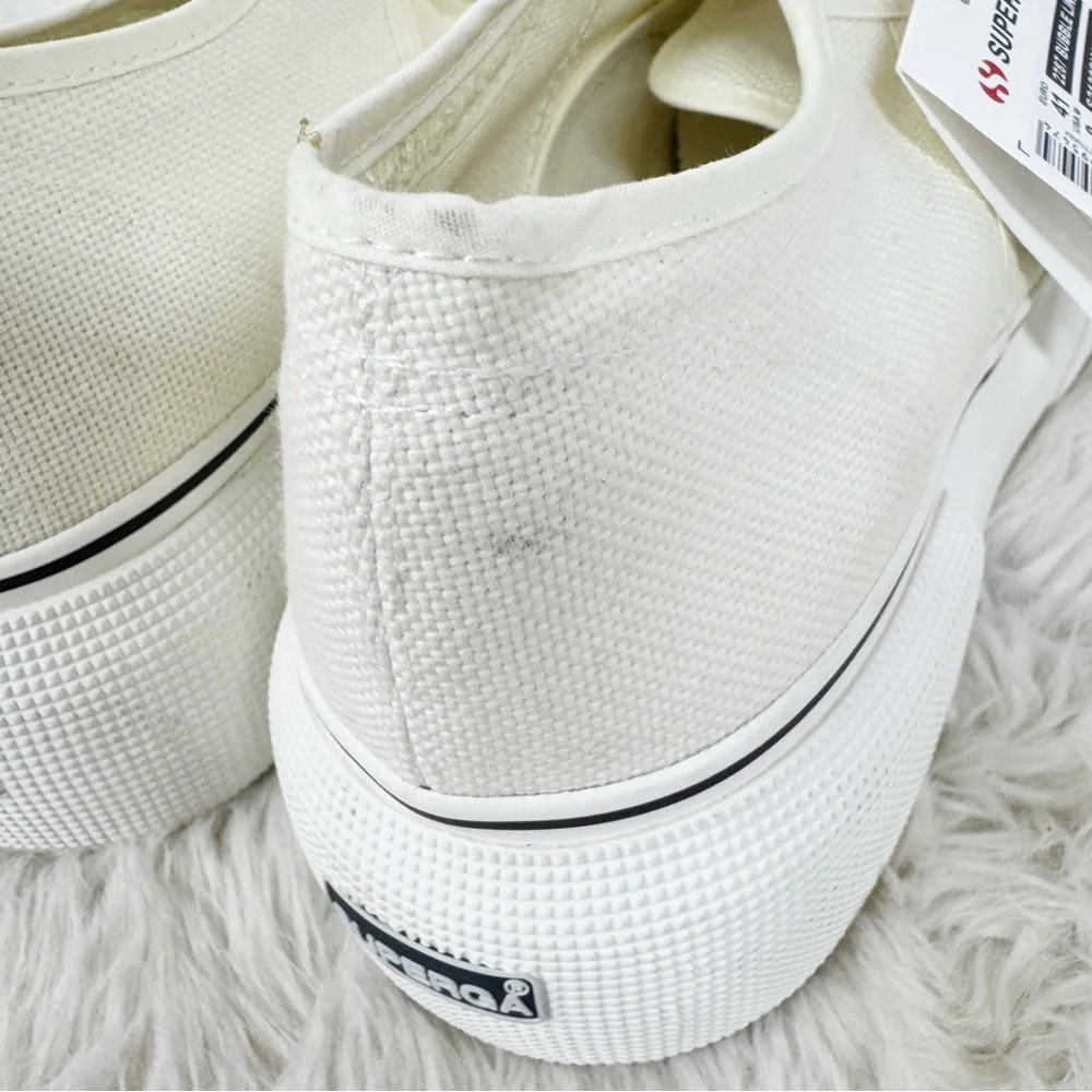 SUPERGA Canvas Platform Sneaker Size 8 Beige Cream Lace Up Clean Girl Scandi‎